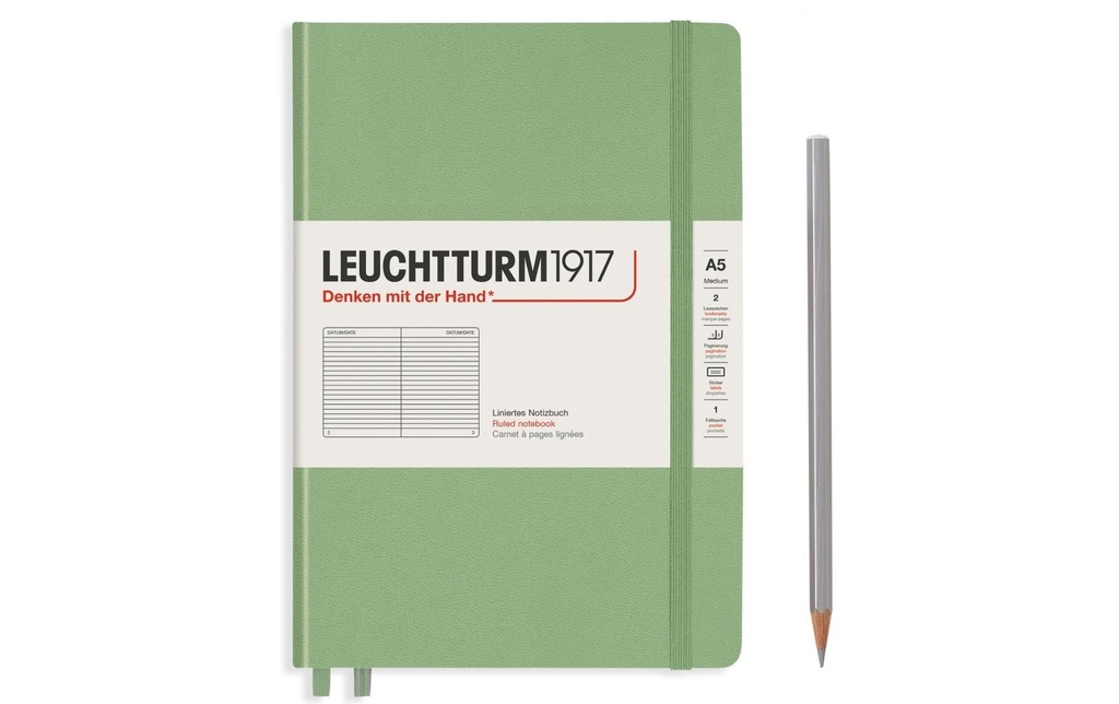 Leuchtturm Bloc-notes Medium A5, À lignes, 2-pièces, sauge