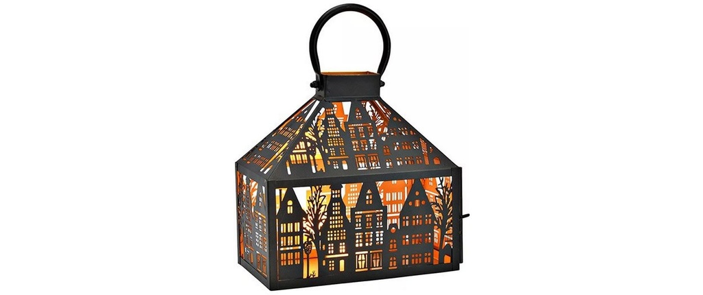 G. Wurm Bougeoir à bougie chauffe-plat Maison de ville 25 cm, Noir