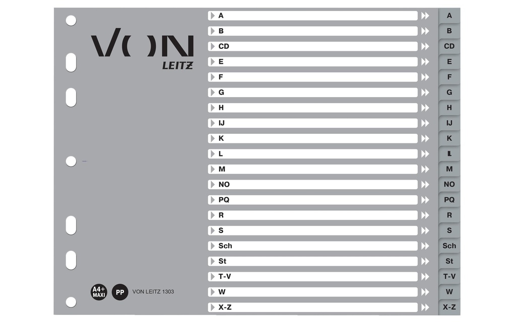 VON Registre en plastique A-Z A4 avec demi-hauteur, A-Z