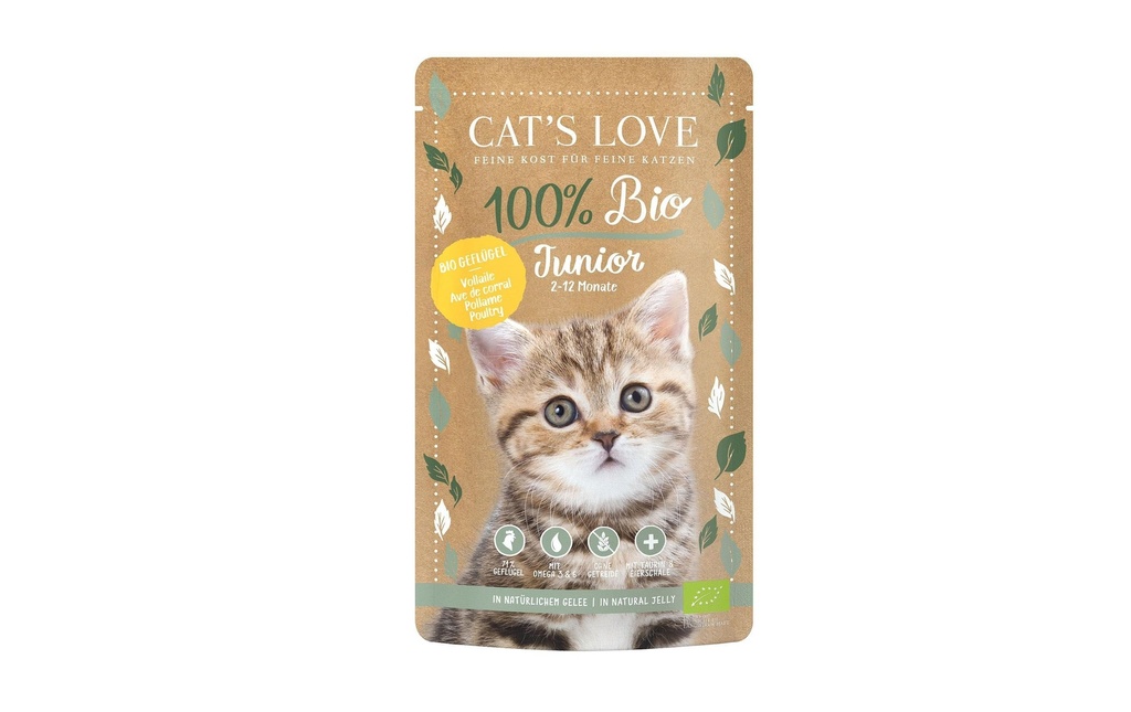 Cat's Love Alimentation humide BIO Junior volaille, 100 g