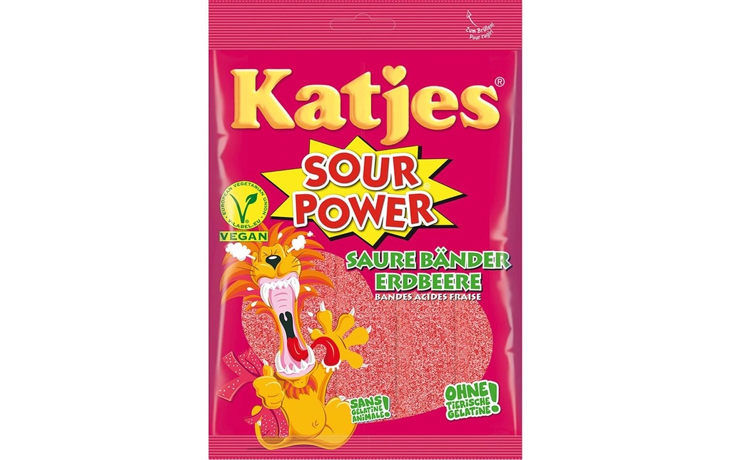 Katjes Bonbons gommeux Bandes Sour Power Fraise 200 g