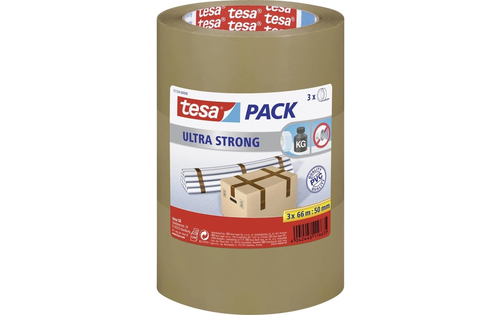 tesa Ruban adhésif tesapack Ultra Strong paquet de 3 50 mm x 66 m, Brun