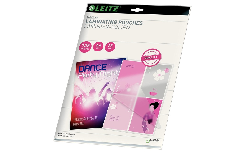 Leitz Film laminé A4, 125 µm, 25 pièces, brillant