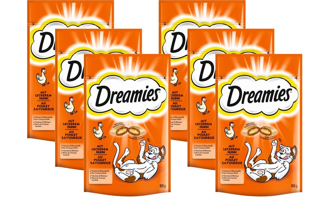 Dreamies Collation pour chat avec poulet, 6 x 60g