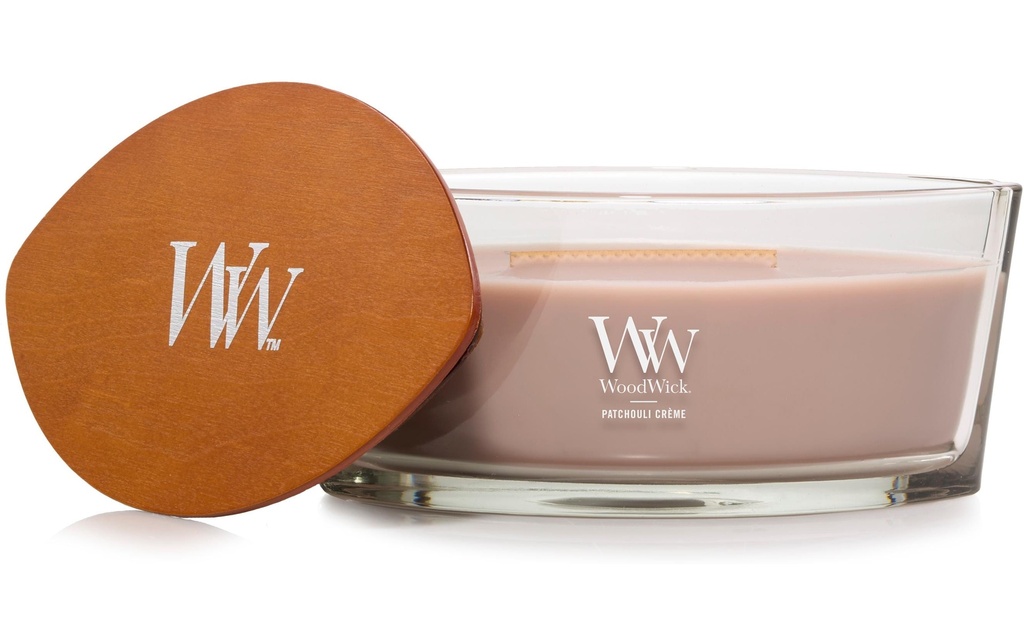 Woodwick Bougie parfumée Patchouli crème Ellipse