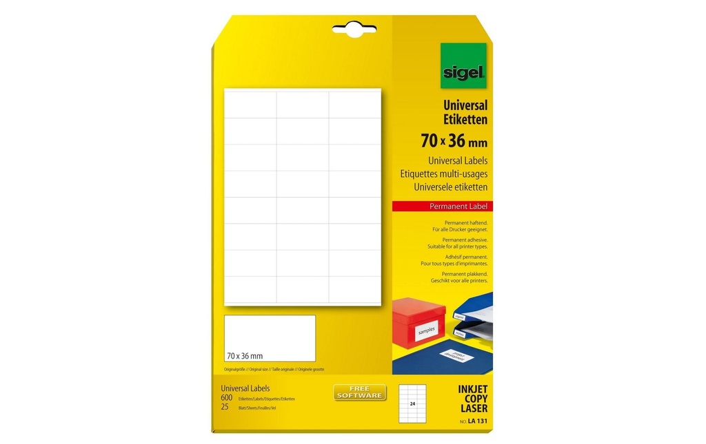 Sigel Étiquettes universelles 70 x 3.6 cm, 25 feuilles, blanc