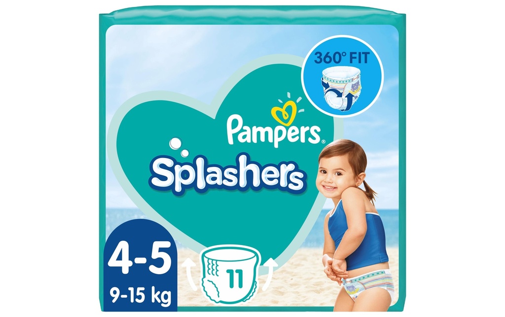 Pampers Couches Pack de transport Splashers Taille 4-5,  11 pièces