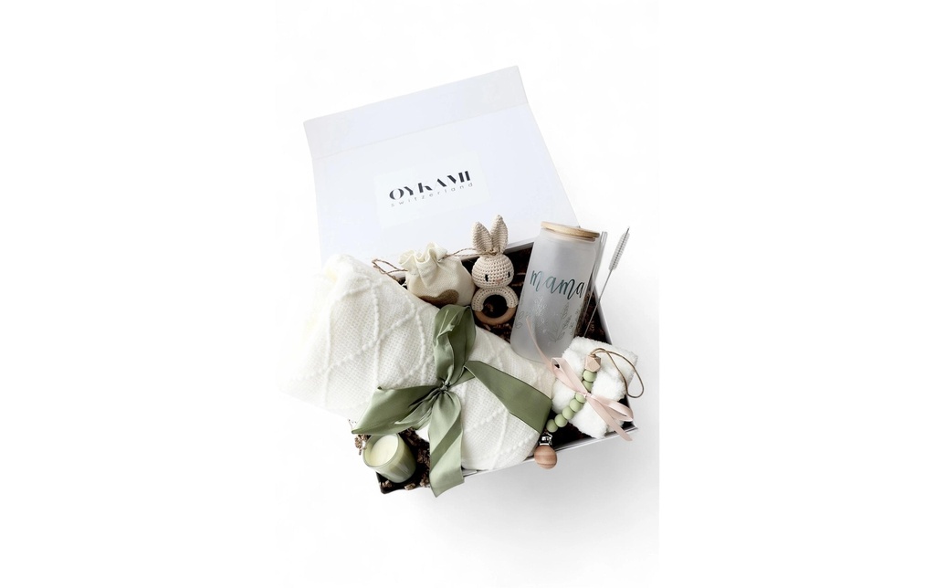 Oykami Coffret cadeau Maman et Bébé Couverture blanche «Cape Town Blanc/vert