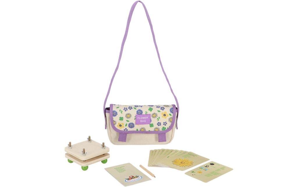Esschert Design Sac d'explorateur Flowers avec presse-fleurs en bois