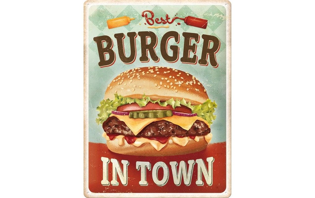 Nostalgic Art Plaque Best Burger in Town 30 x 40 cm, métal