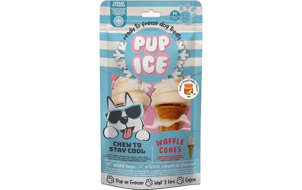 PUP ICE Friandise Waffle Cones Vanille-Peanut Butter, 2 pièces, 110g