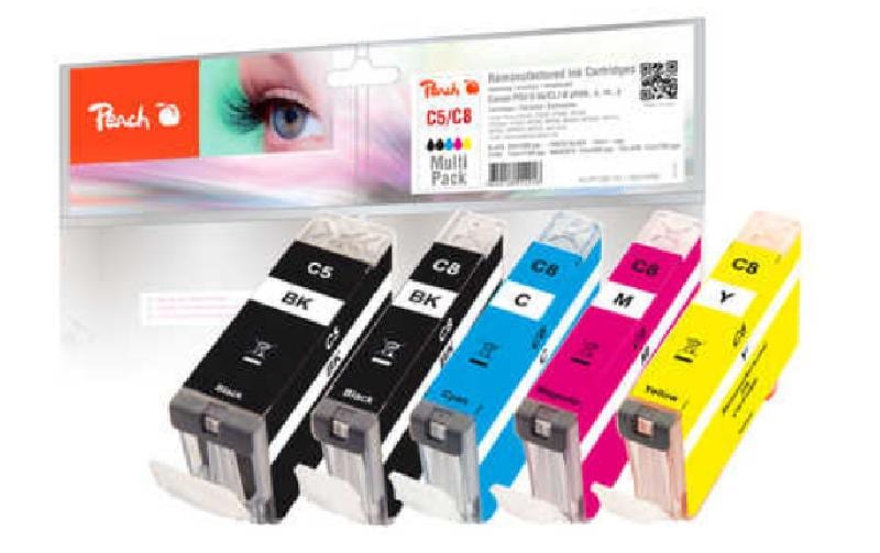 Peach Encre Canon GI-5 / CLI-8 1x BK, 1x PBK, 1x C, 1x M, 1x Y