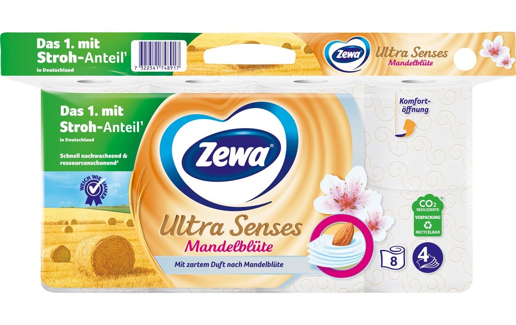 Zewa Papier toilette Ultra Senses Amandiers en fleurs 8 rouleaux