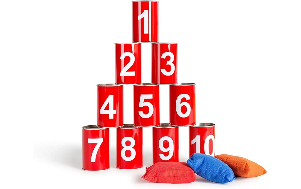 BS Toys Jeux de dés Le lancement des boîtes de conserve rouge avec des chiffres