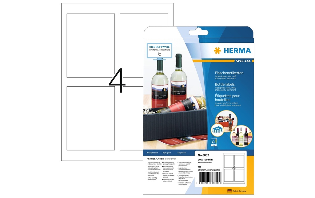 HERMA Étiquettes de bouteille 8882 90 x 120 mm