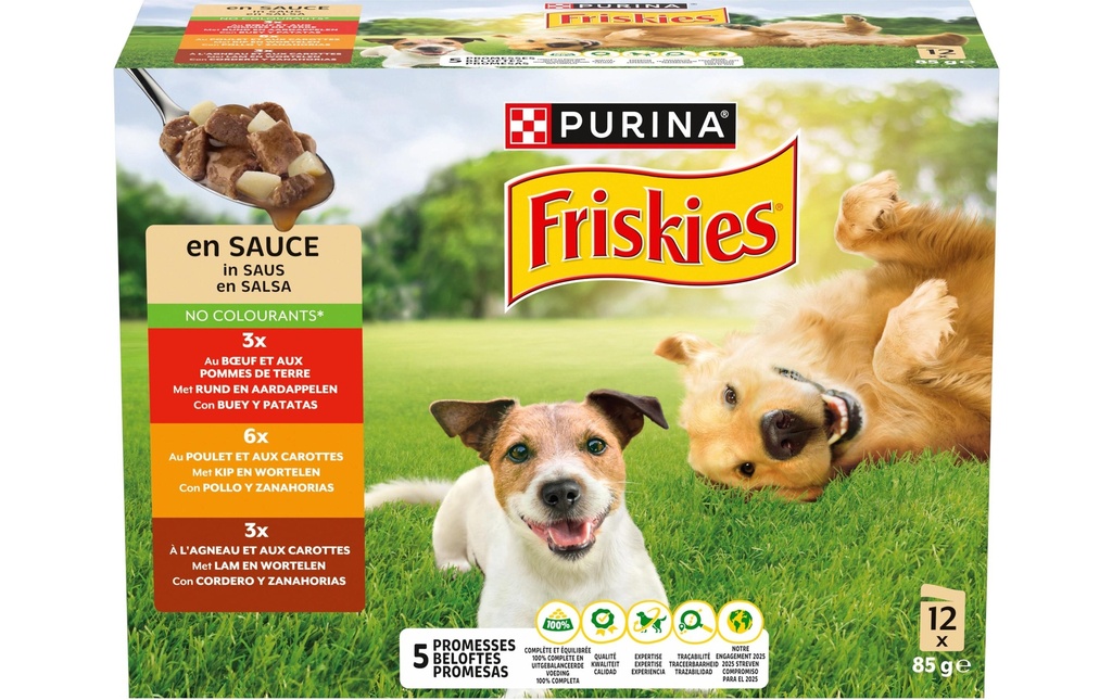 Purina Friskies Alimentation humide Adult au bœuf, au poulet et à l'agneau 12 x 85 g