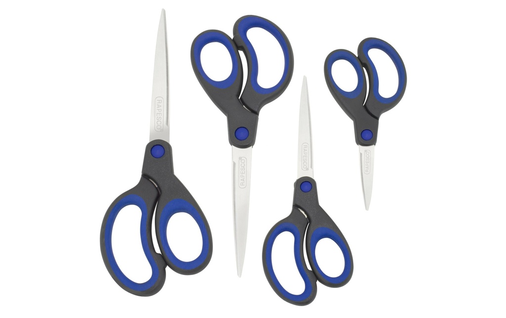 Rapesco Ciseaux Soft Grip Noir/bleu, 4 pièces, Acier inoxydable, Universel