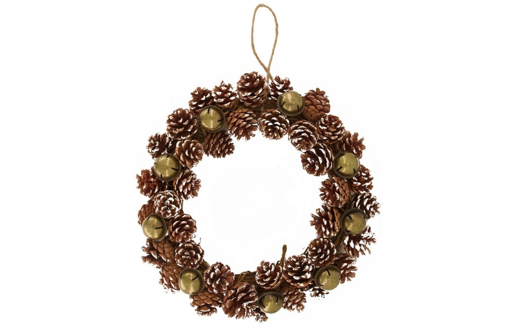 CHALET Attache Couronne de pommes de pin 38 cm, or