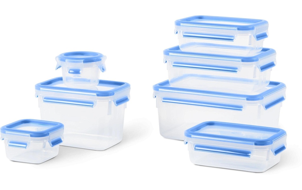 Emsa Récipients à provisions Clip & Close Eco 7 pièces, Bleu/Transparent