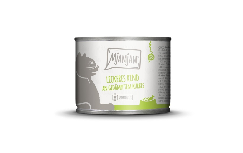 Mjamjam Alimentation humide Boîte de bœuf & citrouille, 200 g