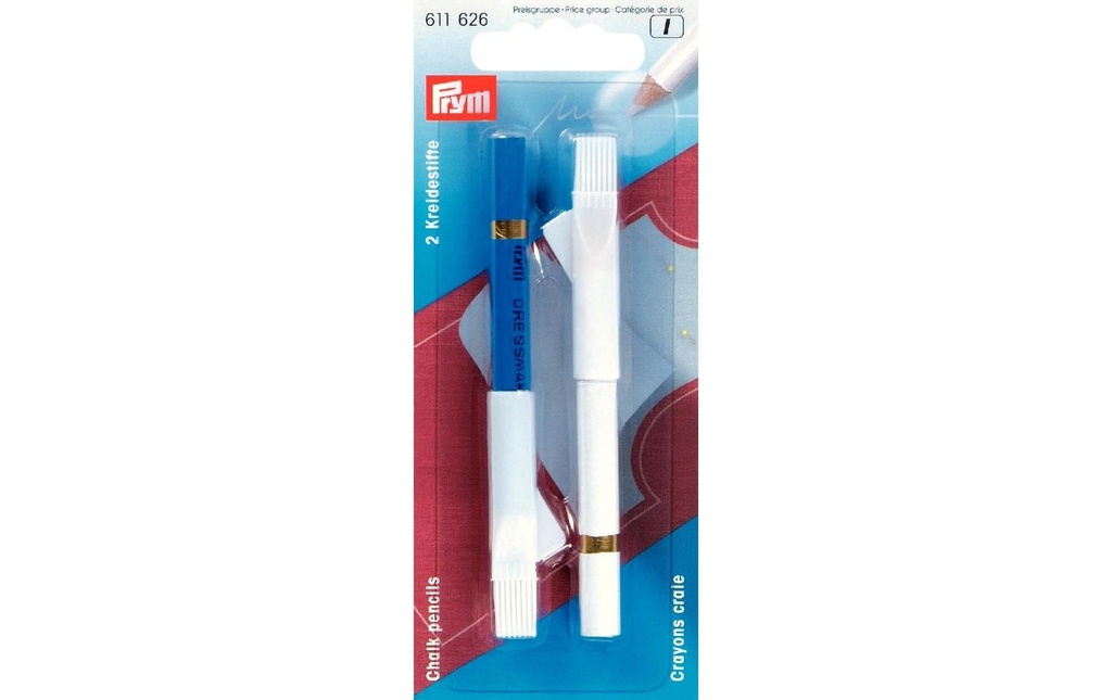 Prym Crayon craie avec une brosse, 2 pièces, blanc/bleu