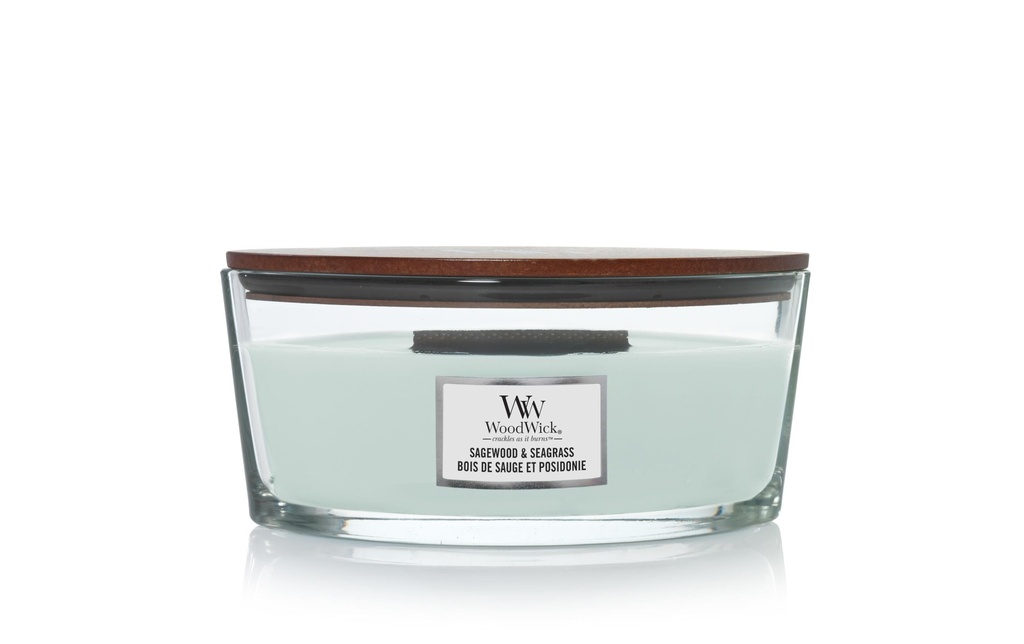 Woodwick Bougie parfumée Sagewood & Seagrass Ellipse