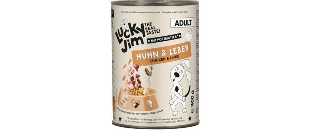 Lucky Jim Alimentation humide Adult poulet et foie 400g
