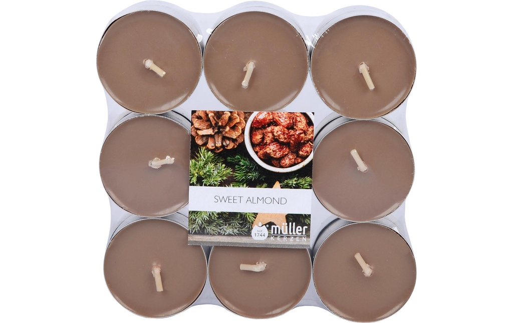 müller Kerzen Bougie parfumée Bougie à chauffe-plat Sweet Almond, Marron, 18 pièces
