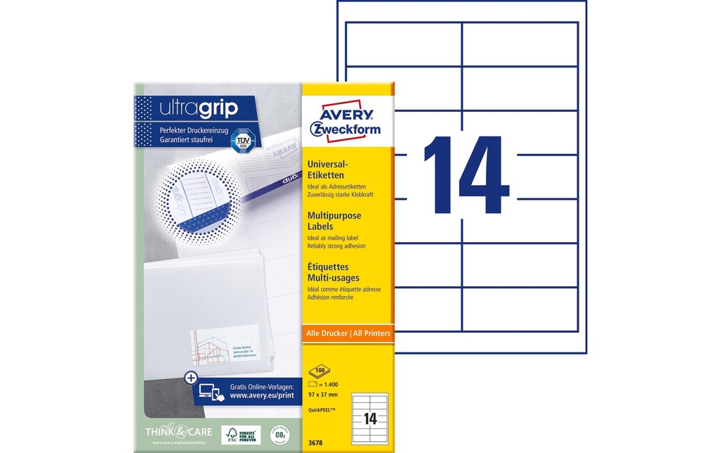 Avery Zweckform Étiquettes universelles 3678 97 x 37 mm, 30 feuille