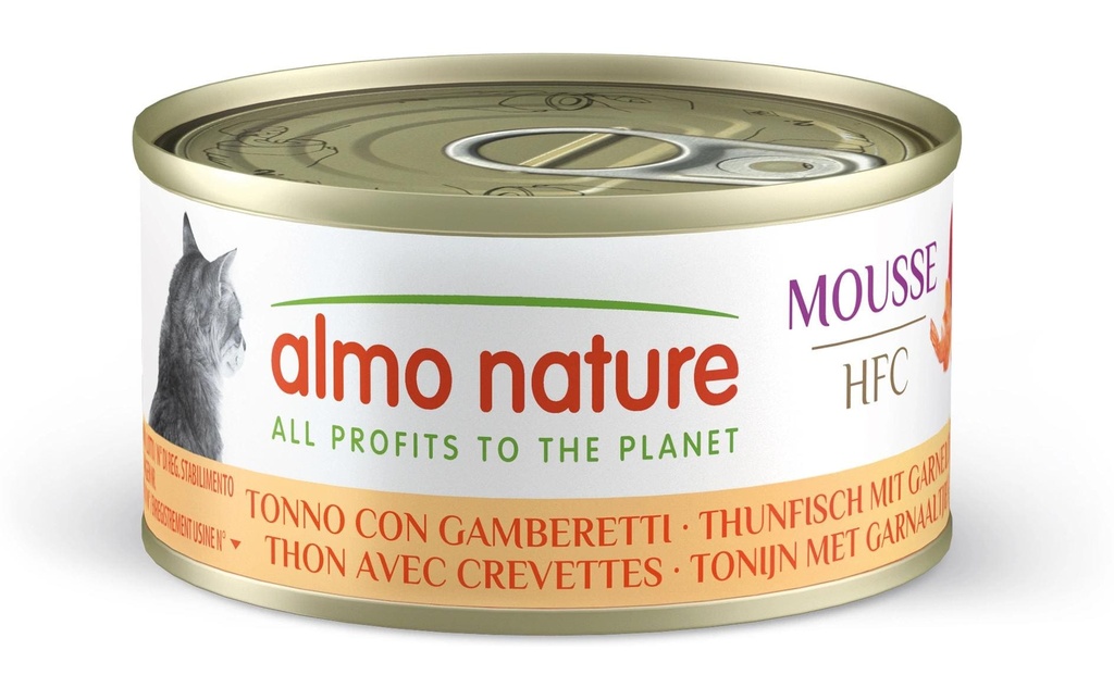 Almo Nature Alimentation humide HFC Mousse au thon et aux crevettes 70 g
