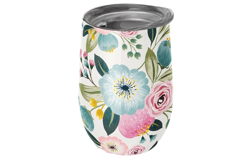 BioLoco Gobelet isotherme Office-Pastel flowers 420 ml, Bleu/Rose