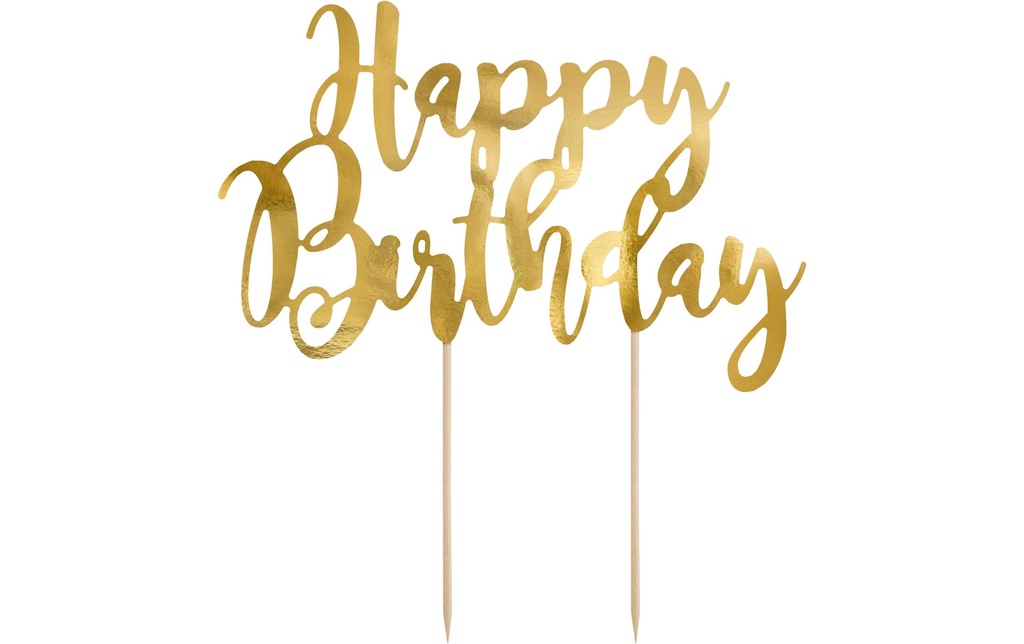 Partydeco Topper pour gâteau Happy Birthday 1 Pièce/s, Doré