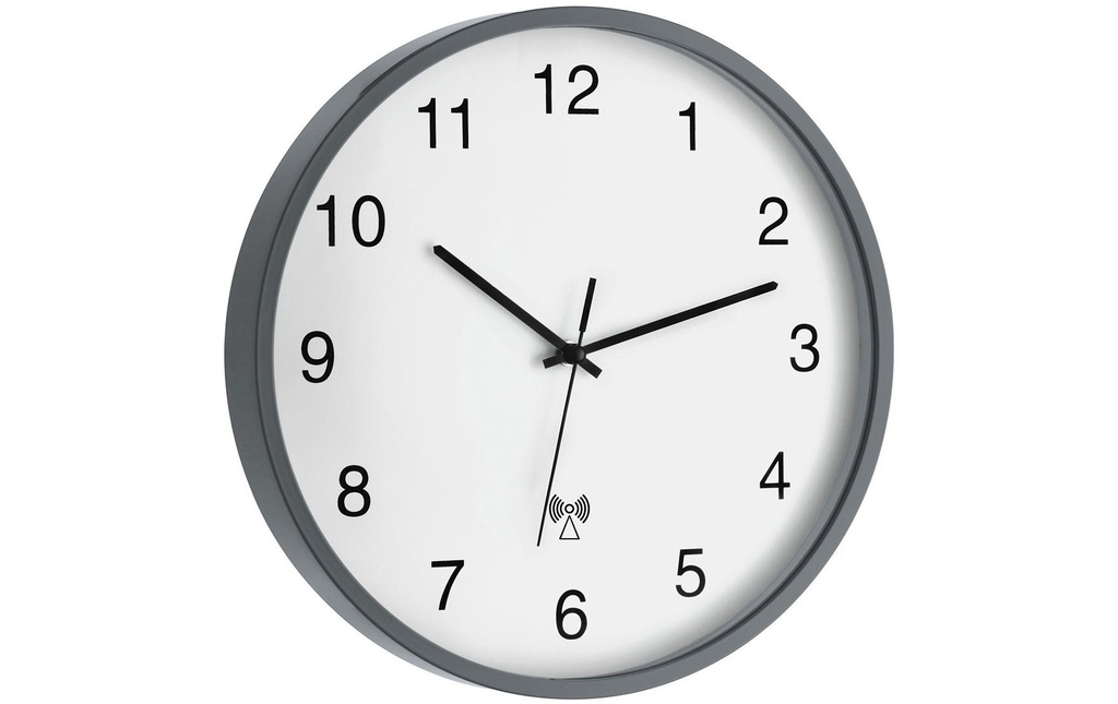 TFA Dostmann Horloge murale radio Ø 30.2 cm, Gris/Blanc