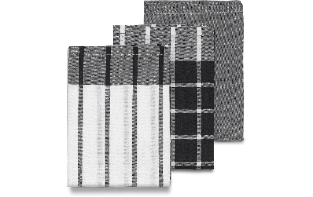 Kela Ensemble de torchons pour la vaisselle Pasado  3 pièces, Noir/Blanc