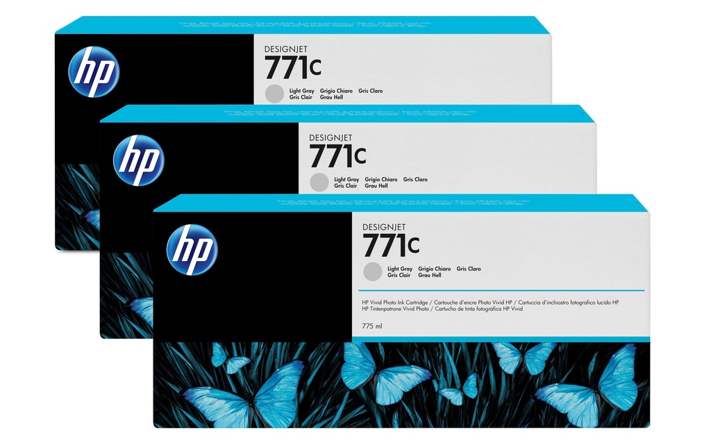 HP Encre Nr. 771C (B6Y38A) Light Grey (paquet de 3)