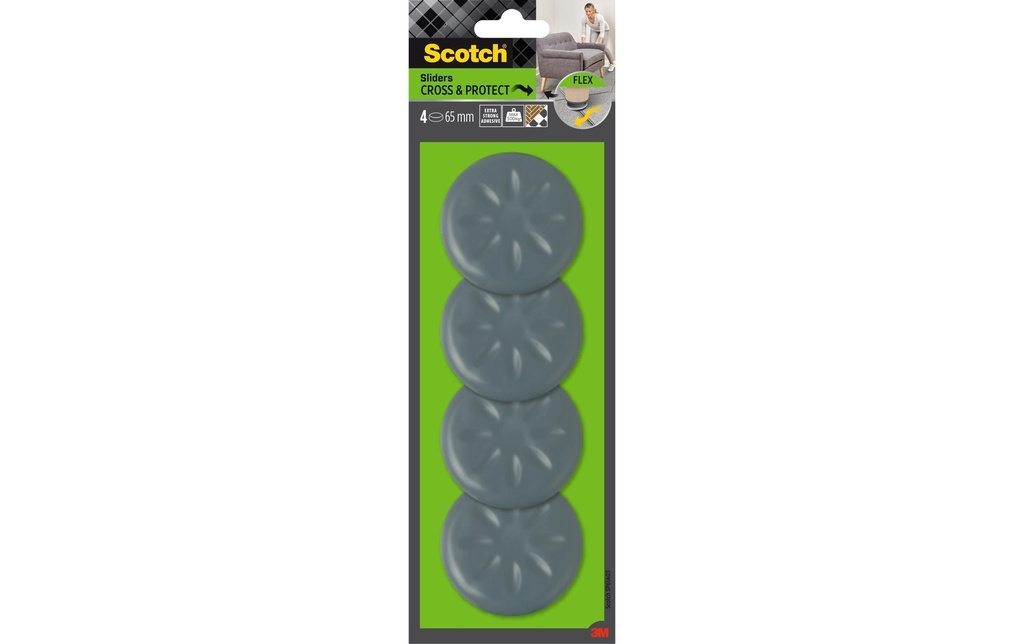Scotch Patins de meubles Flexibal, Ø 65 mm, Gris, pack de 4