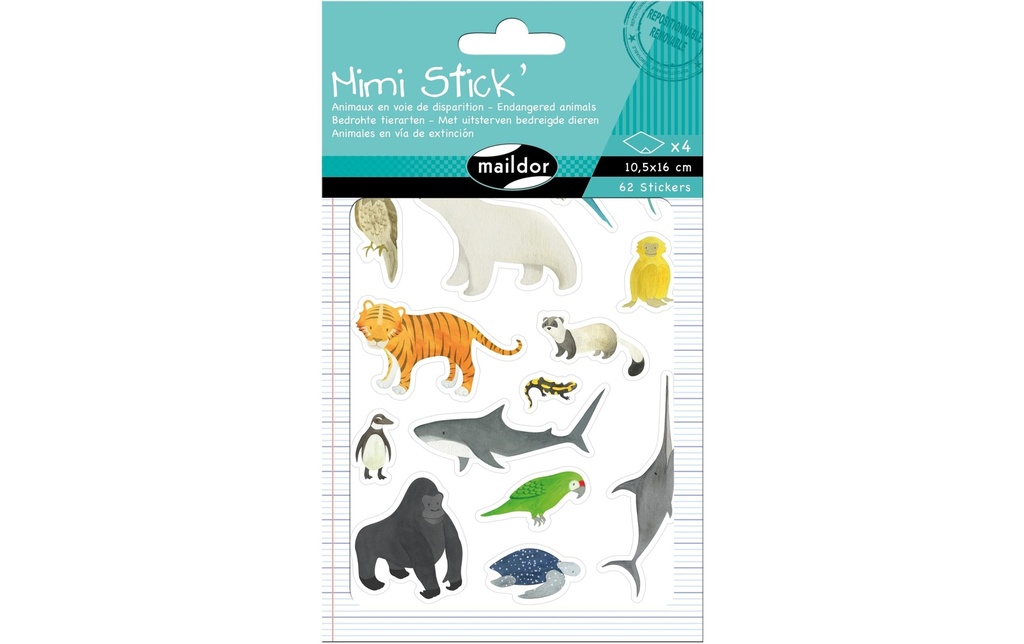 Clairefontaine Autocollant à motif Mimi espèces animales menacées 4 feuilles