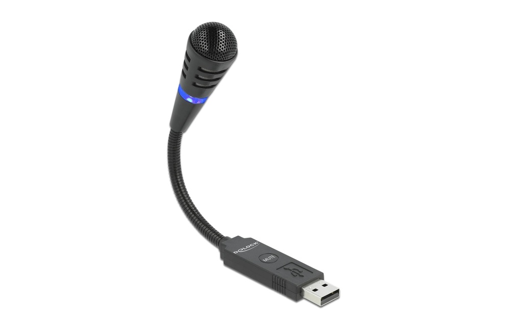 Delock Microphone USB col de cygne avec bouton muet, unidirectionnel