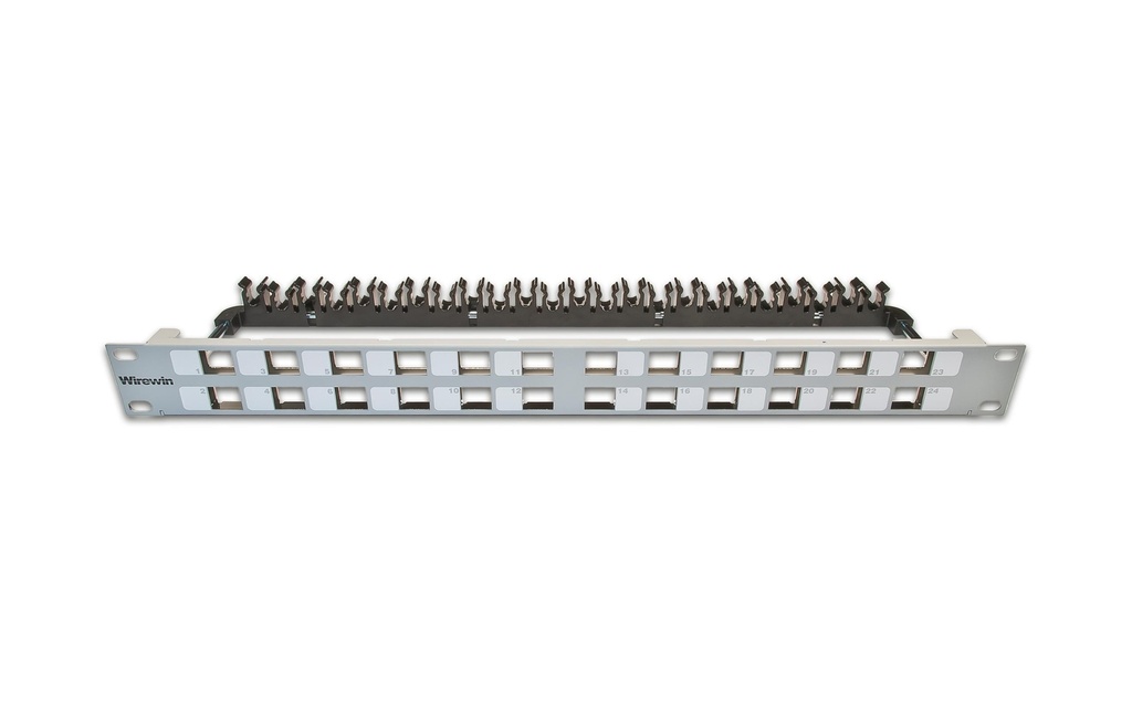 Wirewin Panneau de brassage 24 Port, Keystone, 1HE Rack 19 gris clair