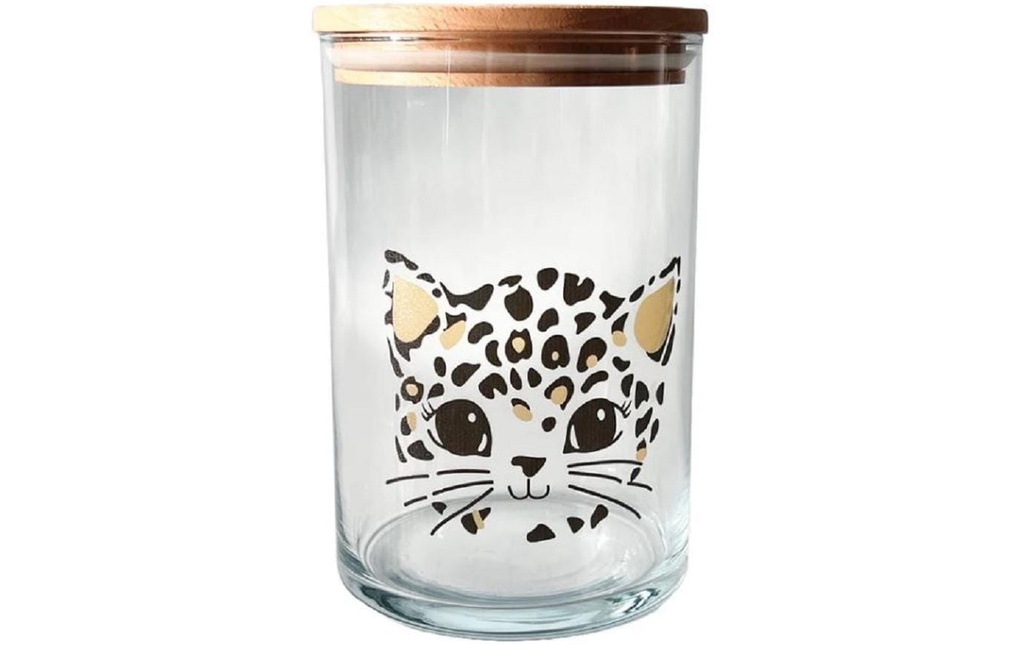 Wunderle Bocal à provisions Chat imprimé léopard 880 ml, avec couvercle en bois