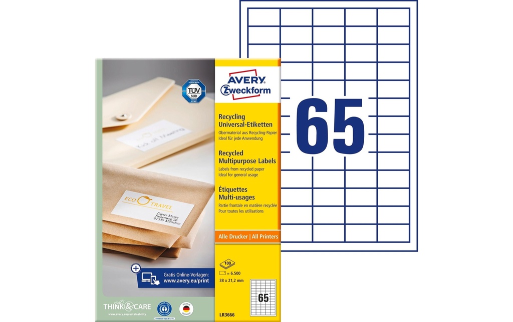 Avery Zweckform Étiquettes universelles LR3666 38 x 21.2 mm, 100 feuille