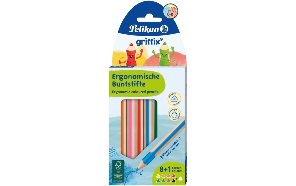 Pelikan Crayons de couleur Griffix Crayons de couleur 9 couleurs
