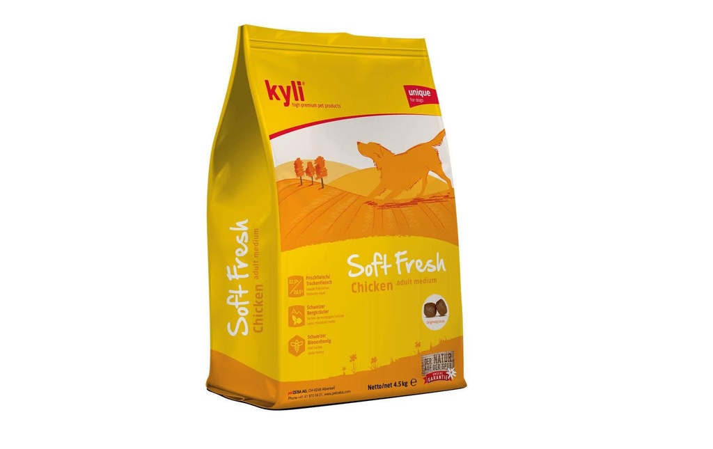 kyli Aliments mi-humides pour animaux Soft Fresh Poulet adulte moyen, 4.5 kg
