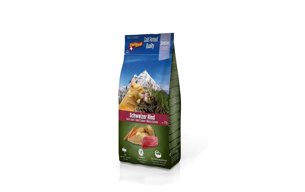 DeliBest Aliments mi-humides pour animaux Premium Complete Sensitive Cat, Bœuf, 2 kg