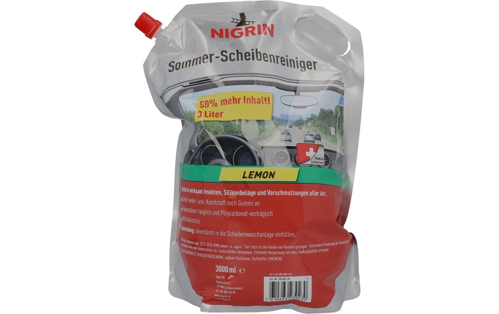 NIGRIN Produit de nettoyage pour vitres été Lemon Air, 3 l