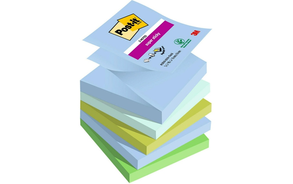 Post-it Fiche de bloc-notes Super Sticky Oasis Collection 76 x 76 mm
