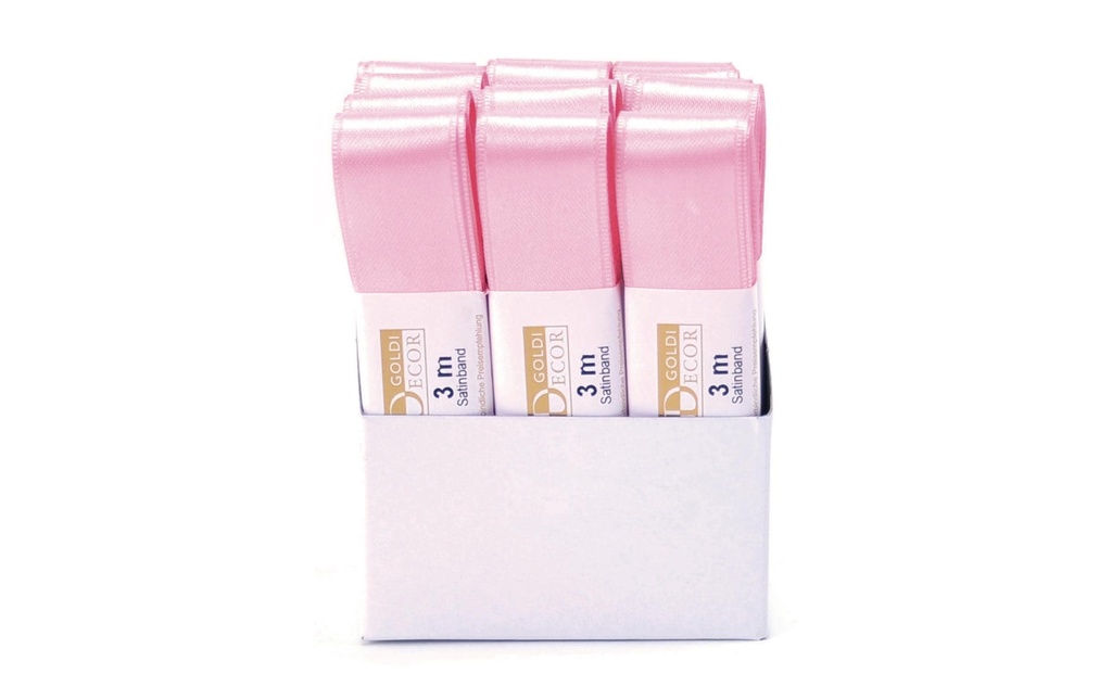 GOLDINA Ruban de satin 25 mm x 3 m, rose, 1 pièce