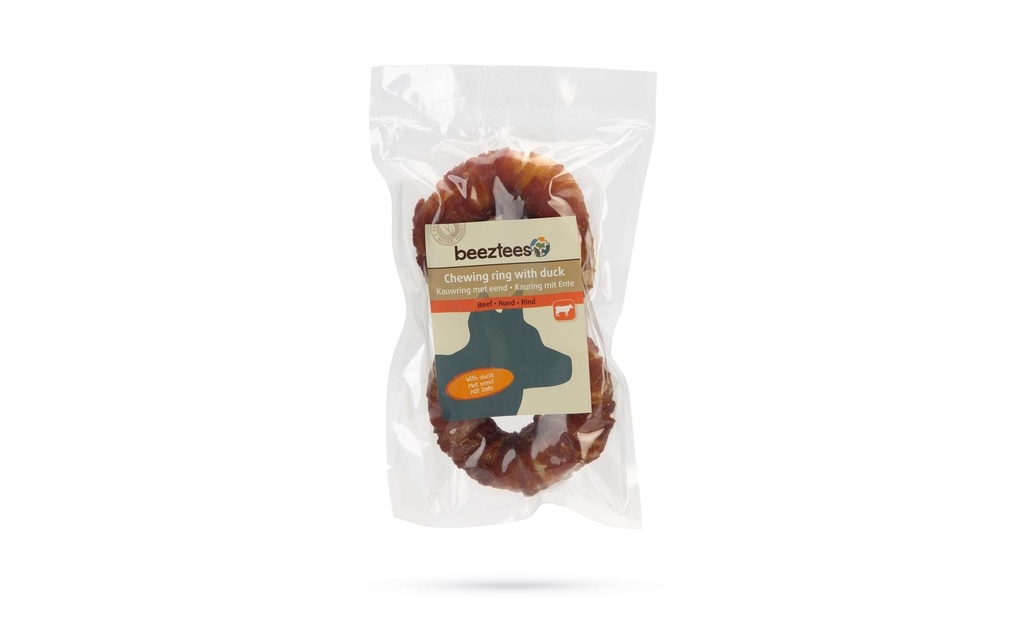 Beeztees Produit à mâcher  Anneau de peau de bœuf avec canard, 2 x 7.5 cm