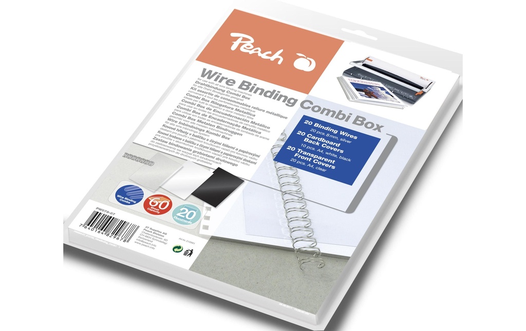 Peach Peigne de reliure PW079-07 8 mm Combi Box Fil métallique Argent
