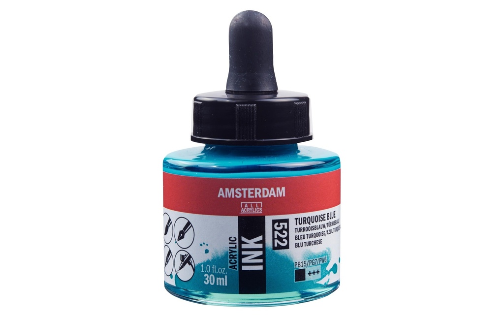 Amsterdam Encre acrylique 522 Bleu turquoise opaque, 30 ml 30 ml, Bleu/Turquoise